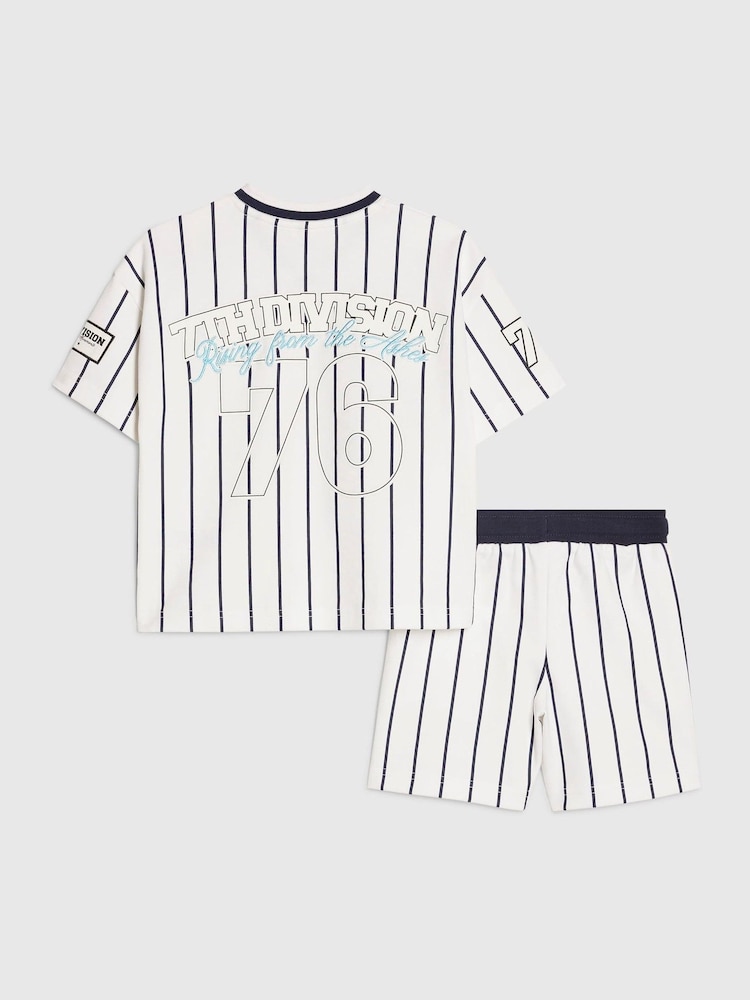 River Island White Oversized Baseball Stripe T-Shirt & Shorts Set - Image 1 of 5 River Island White Oversized Baseball Stripe T-Shirt & Shorts Set - Image 1 of 5