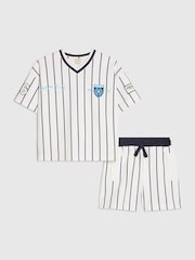 River Island White Oversized Baseball Stripe T-Shirt & Shorts Set - Image 2 of 5