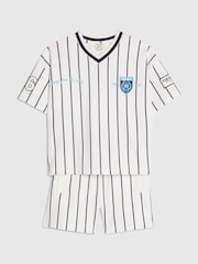 River Island White Oversized Baseball Stripe T-Shirt & Shorts Set - Image 3 of 5