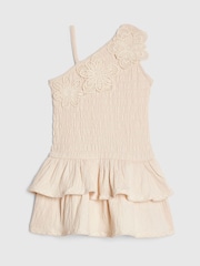 River Island Cream Asymmetric Crochet Flower Dress - Image 1 of 4