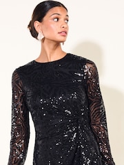Черный - Friends Like These Long Sleeve Sequin Knot Detail Mini Dress - Изображение 4 6