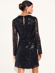 Черный - Friends Like These Long Sleeve Sequin Knot Detail Mini Dress - Изображение 5 6