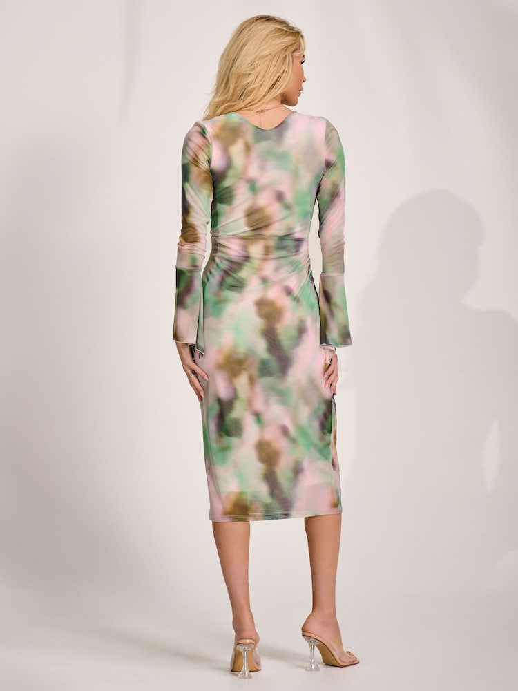 Jolie Moi Green Long Sleeve Mesh Bodycon Dress - Image 2 of 6 Jolie Moi Green Long Sleeve Mesh Bodycon Dress - Image 2 of 6