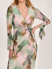 Jolie Moi Green Long Sleeve Mesh Bodycon Dress - Image 3 of 6