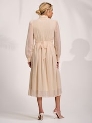 Jolie Moi White Textured Chiffon Long Sleeve Shirt Dress - Image 2 of 6