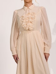 Jolie Moi White Textured Chiffon Long Sleeve Shirt Dress - Image 3 of 6