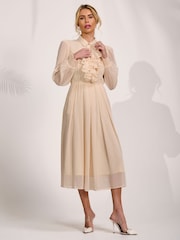 Jolie Moi White Textured Chiffon Long Sleeve Shirt Dress - Image 4 of 6