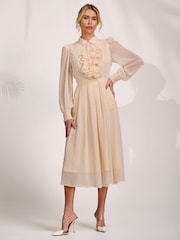 Jolie Moi White Textured Chiffon Long Sleeve Shirt Dress - Image 5 of 6