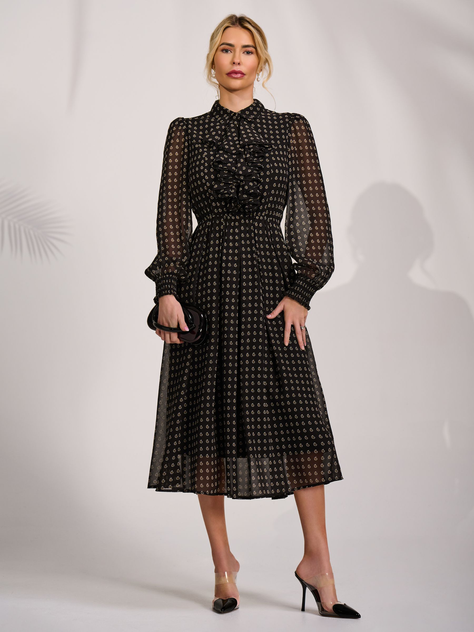 Buy Jolie Moi Black Paisley Textured Chiffon Long Sleeve Shirt