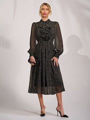 Jolie Moi Black Paisley Textured Chiffon Long Sleeve Shirt Dress - Image 1 of 6