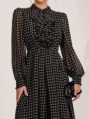 Jolie Moi Black Paisley Textured Chiffon Long Sleeve Shirt Dress - Image 3 of 6