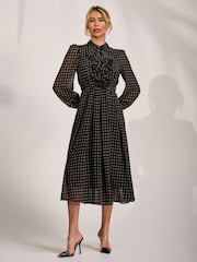 Jolie Moi Black Paisley Textured Chiffon Long Sleeve Shirt Dress - Image 4 of 6
