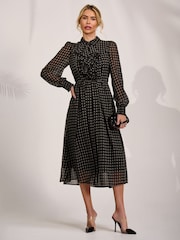 Jolie Moi Black Paisley Textured Chiffon Long Sleeve Shirt Dress - Image 5 of 6