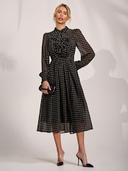 Jolie Moi Black Paisley Textured Chiffon Long Sleeve Shirt Dress - Image 6 of 6