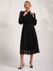 Jolie Moi Black Textured Chiffon Long Sleeve Shirt Dress - Image 4 of 6