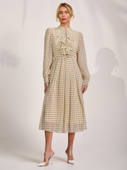 Jolie Moi Natural Textured Chiffon Long Sleeve Shirt Dress - Image 1 of 6
