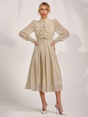 Jolie Moi Natural Textured Chiffon Long Sleeve Shirt Dress - Image 4 of 6