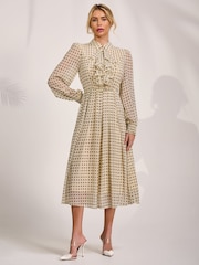 Jolie Moi Natural Textured Chiffon Long Sleeve Shirt Dress - Image 5 of 6