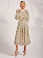 Jolie Moi Natural Textured Chiffon Long Sleeve Shirt Dress - Image 6 of 6