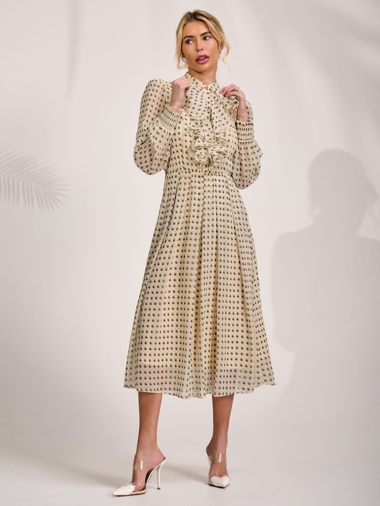 Jolie Moi Natural Textured Chiffon Long Sleeve Shirt Dress - Image 6 of 6
