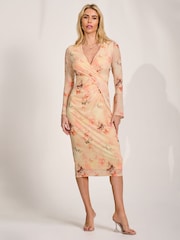 Jolie Moi Orange Long Sleeve Mesh Bodycon Dress - Image 1 of 6