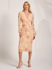 Jolie Moi Orange Long Sleeve Mesh Bodycon Dress - Image 5 of 6