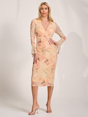 Jolie Moi Orange Long Sleeve Mesh Bodycon Dress - Image 6 of 6