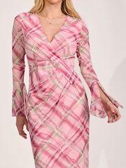 Rosa - Jolie Moi Long Sleeve Mesh Bodycon Dress - Imagen 3 de 6