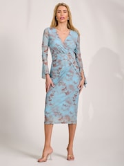 Jolie Moi Blue Long Sleeve Mesh Bodycon Dress - Image 4 of 6