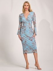 Jolie Moi Blue Long Sleeve Mesh Bodycon Dress - Image 5 of 6