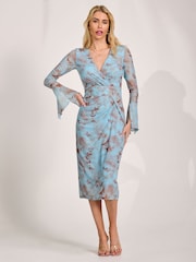 Jolie Moi Blue Long Sleeve Mesh Bodycon Dress - Image 6 of 6