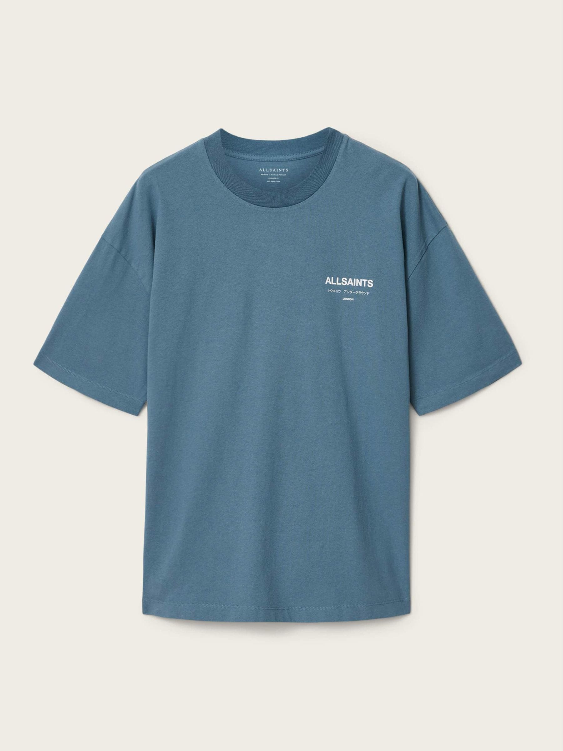 Buy AllSaints Ocean Blue Underground Oversized Cotton Crew Neck T