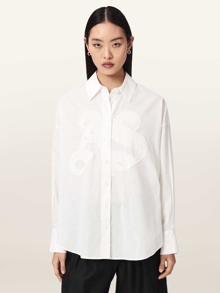 AllSaints White Sparrow Embroidered Shirt - Image 1 of 7 AllSaints White Sparrow Embroidered Shirt - Image 1 of 7