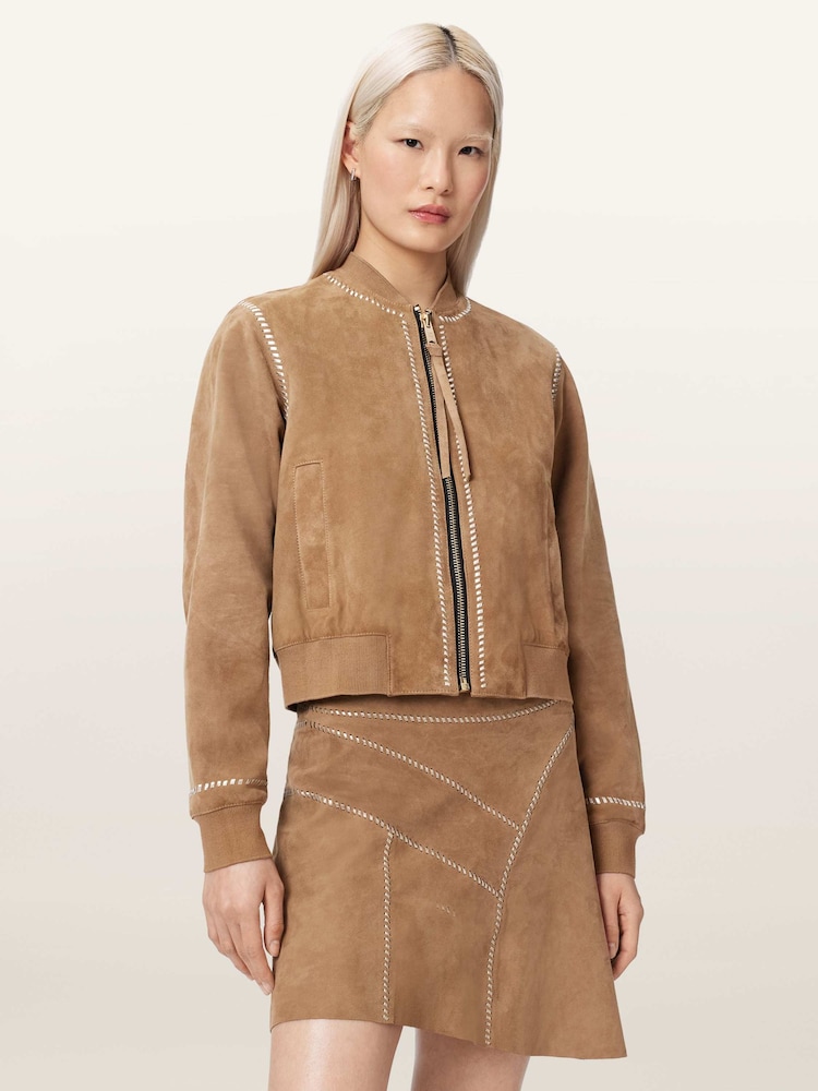 AllSaints Brown Orten Whip Bomber Jacket - Image 1 of 5 AllSaints Brown Orten Whip Bomber Jacket - Image 1 of 5