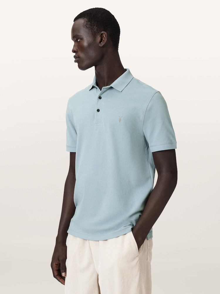 AllSaints Blue Reform Short Sleeve Polo Shirt - Image 1 of 7