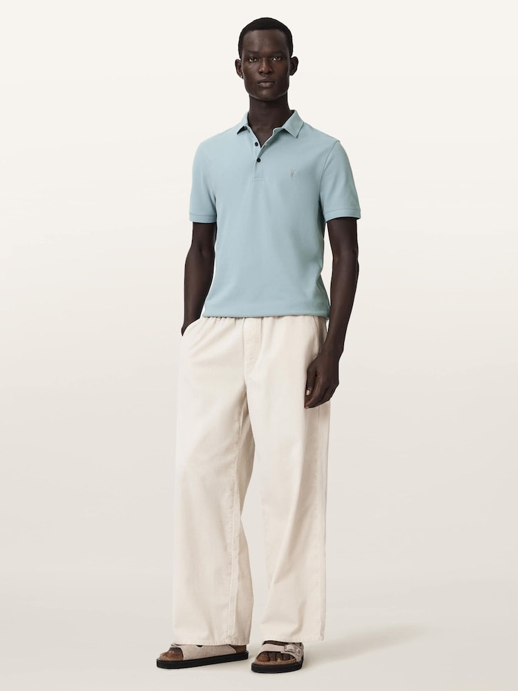 AllSaints Blue Reform Short Sleeve Polo Shirt - Image 2 of 7