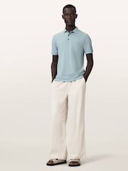 AllSaints Blue Reform Short Sleeve Polo Shirt - Image 6 of 7