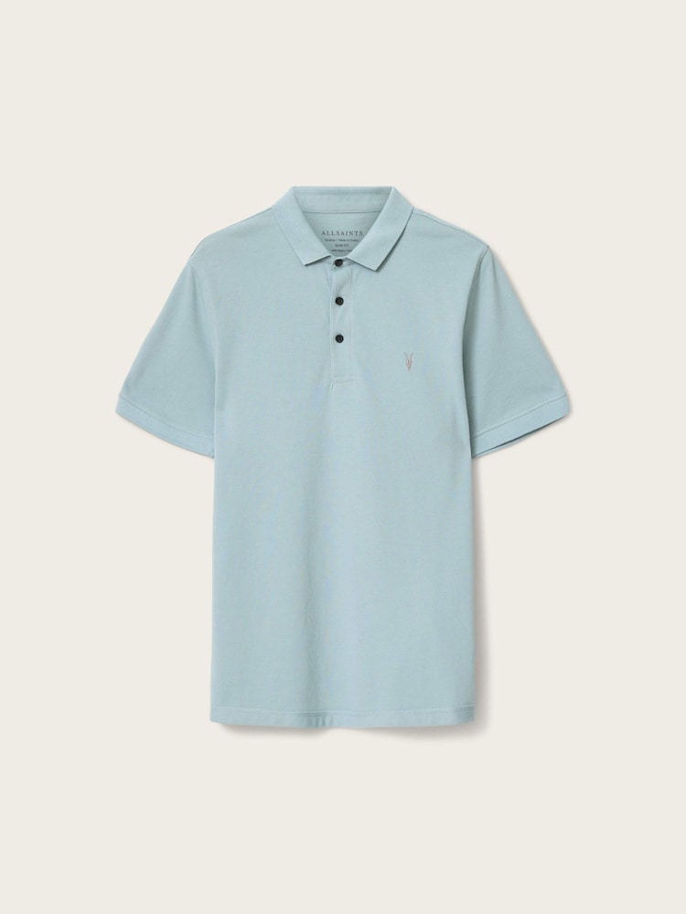 AllSaints Blue Reform Short Sleeve Polo Shirt - Image 7 of 7