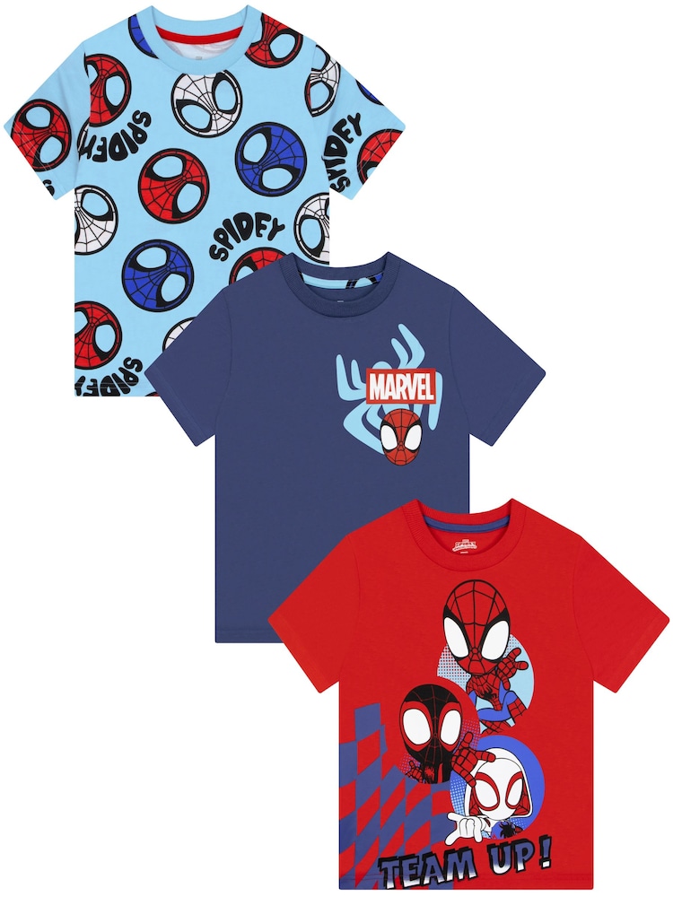 Character Blue Marvel Spidey And His Amazing Friends T-Shirts 3 Pack - Image 1 of 5 Character Blue Marvel Spidey And His Amazing Friends T-Shirts 3 Pack - Image 1 of 5