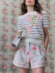 River Island White Cabbages and Roses Floral Print Shorts - Image 3 of 4