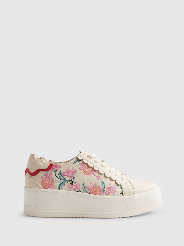 River Island White Cabbages and Roses Floral Print Wedge Trainers - Image 1 of 5