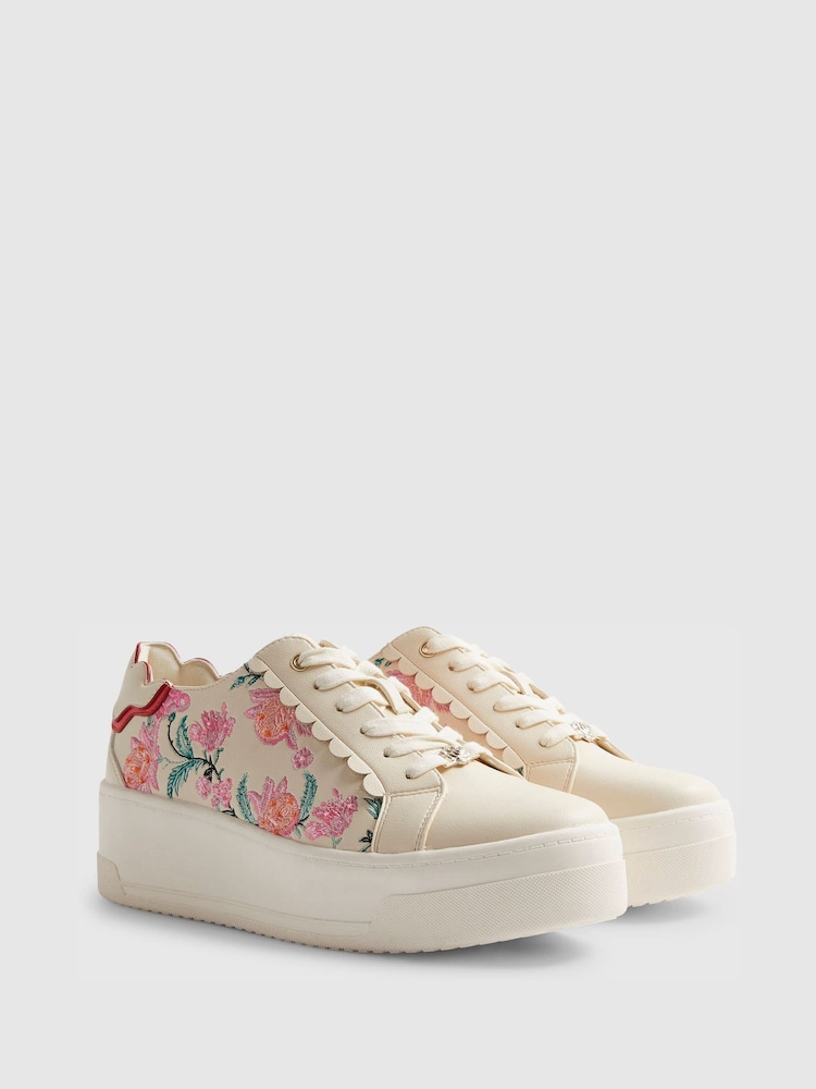 River Island White Cabbages and Roses Floral Print Wedge Trainers - Image 2 of 5