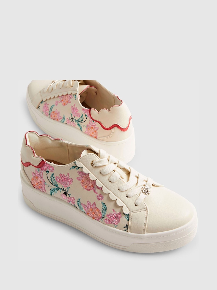 River Island White Cabbages and Roses Floral Print Wedge Trainers - Image 5 of 5