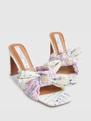 River Island Yellow Cabbages and Roses Floral Print Twist Plisse Heeled Mules - Image 4 of 6