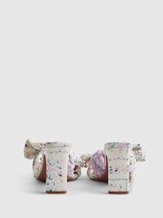 River Island Yellow Cabbages and Roses Floral Print Twist Plisse Heeled Mules - Image 6 of 6