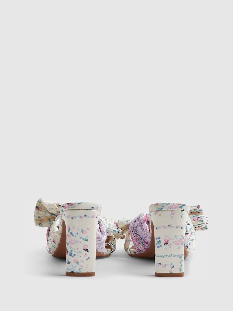 River Island Yellow Cabbages and Roses Floral Print Twist Plisse Heeled Mules - Image 6 of 6
