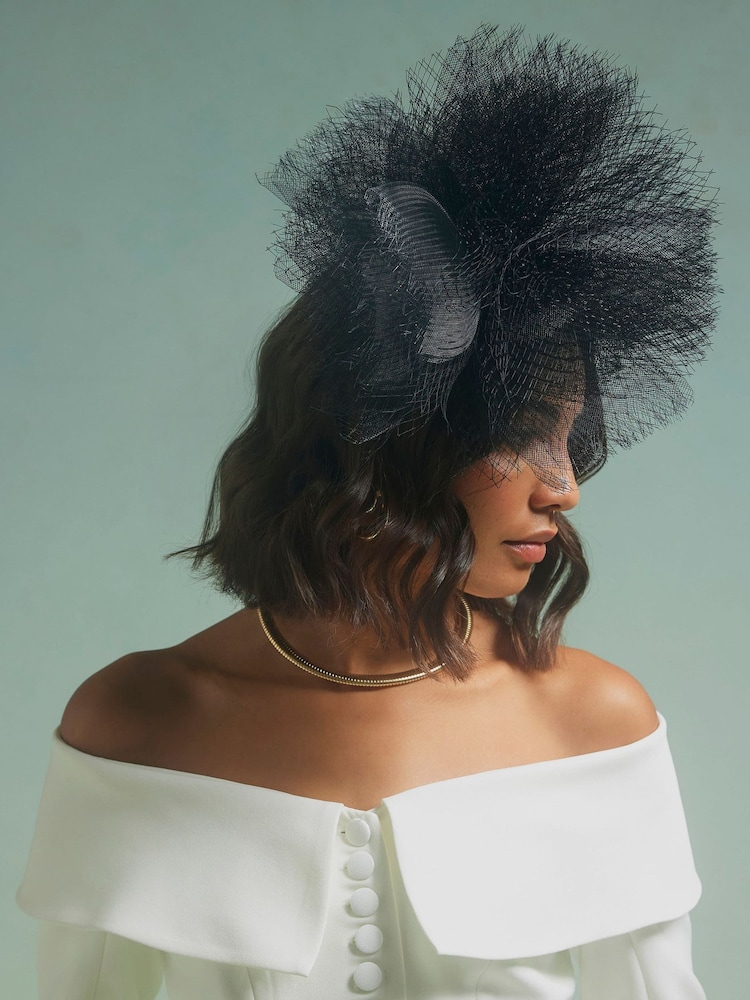 River Island Black Edwina Netted Fascinator Headband - Image 1 of 1