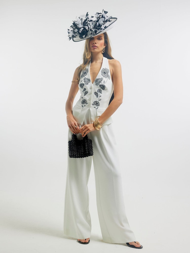 River Island White Edwina Ibbotson Sleeveless Halterneck Wide Leg Jumpsuit - Image 2 of 4