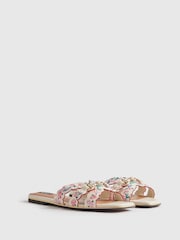 River Island Cabbages And Roses Floral Print Embroidered Flat Sandals - תמונה 3 מתוך 6