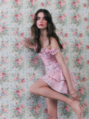 River Island Pink Cabbages and Roses Floral Print Gathered Mini Skirt - Image 3 of 3